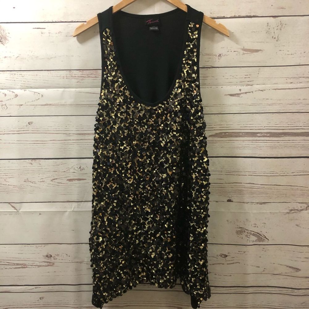 Torrid Black and Gold Sequin Tank Top